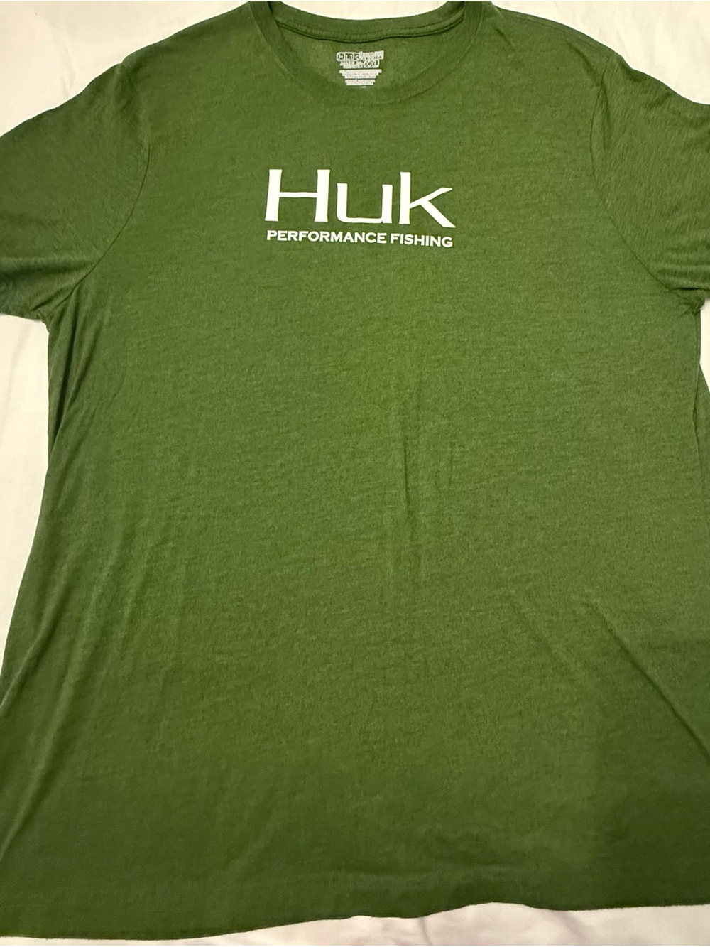 Huk Olive Green Performance Fishing Tee with White Logo